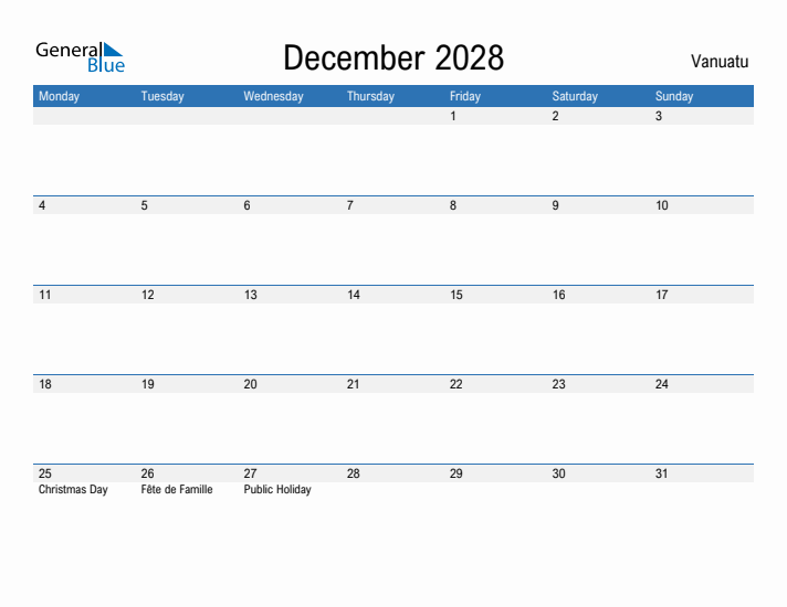 Fillable December 2028 Calendar