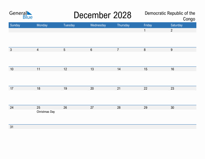 Fillable December 2028 Calendar