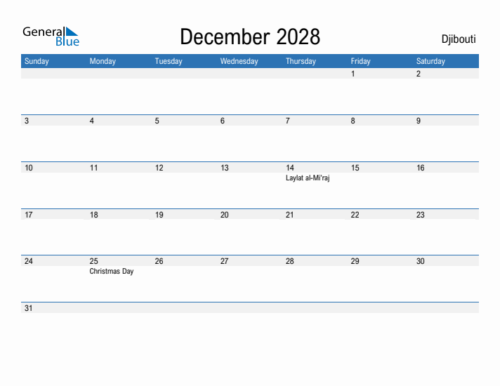 Fillable December 2028 Calendar