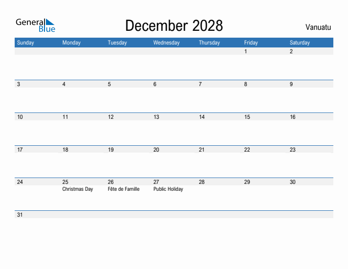 Fillable December 2028 Calendar