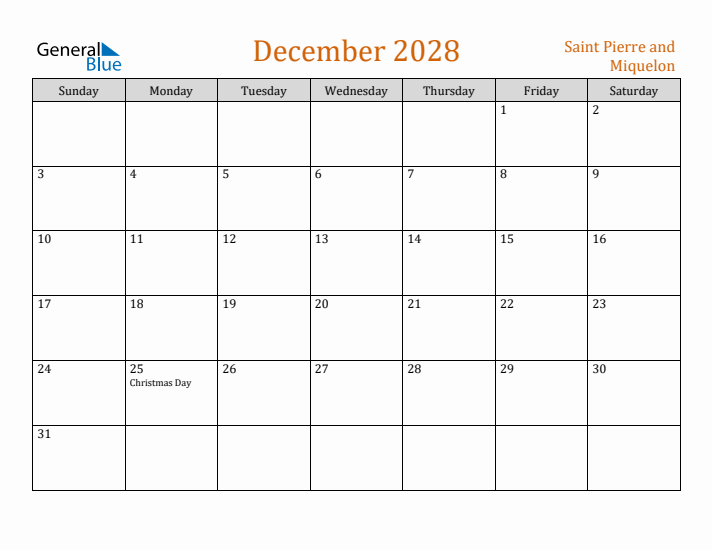 December 2028 Holiday Calendar with Sunday Start