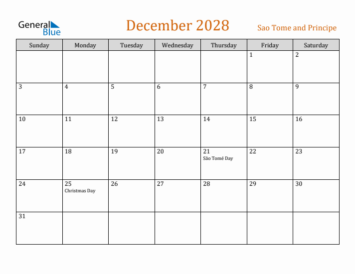 December 2028 Holiday Calendar with Sunday Start