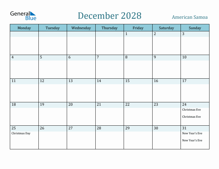 December 2028 Calendar with Holidays