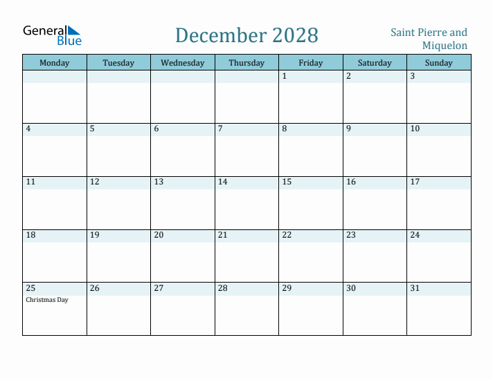 December 2028 Calendar with Holidays