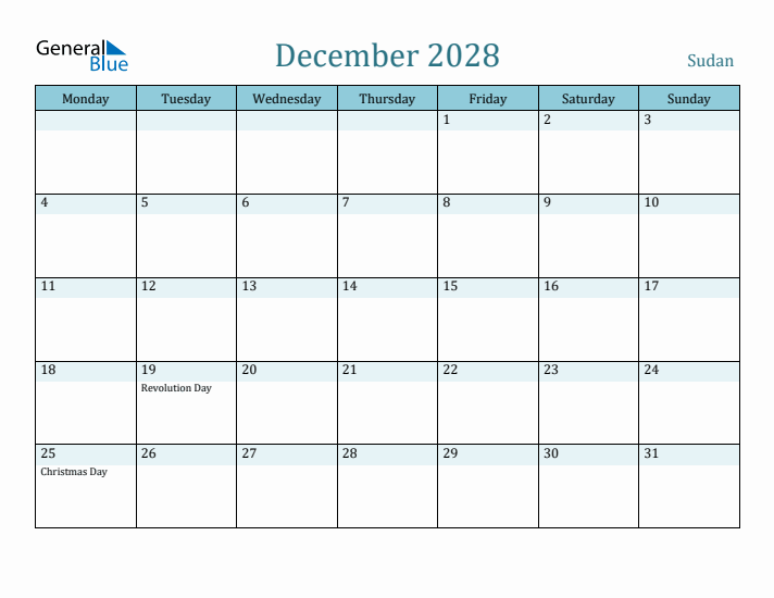 December 2028 Calendar with Holidays