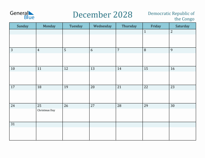 December 2028 Calendar with Holidays