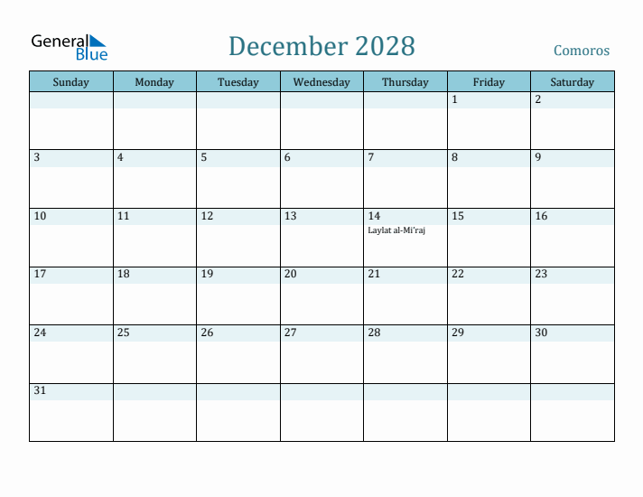 December 2028 Calendar with Holidays