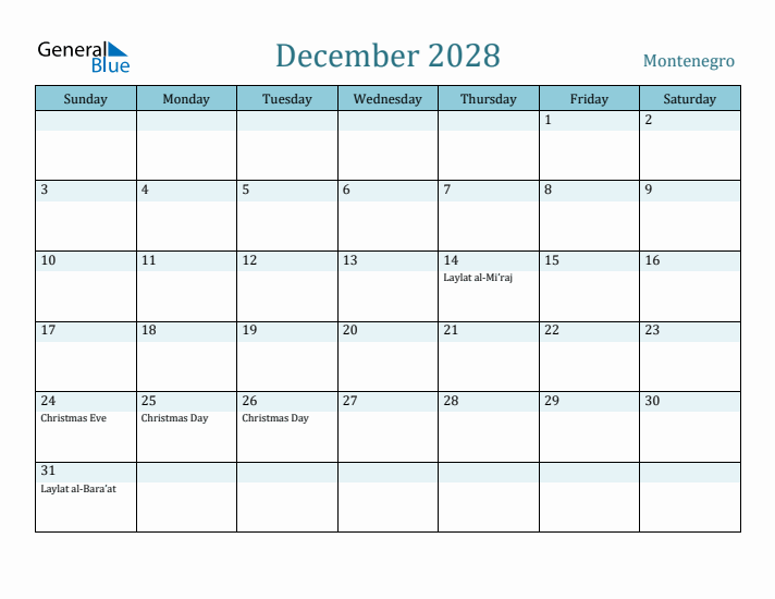 December 2028 Calendar with Holidays