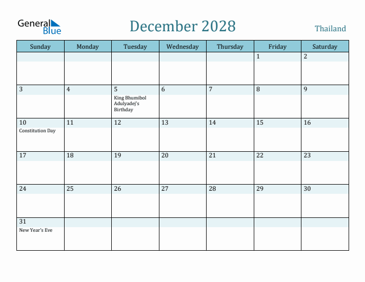 December 2028 Calendar with Holidays