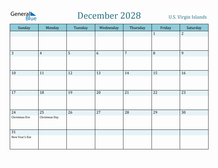 December 2028 Calendar with Holidays