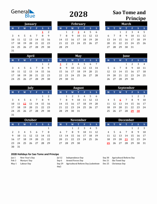 2028 Sao Tome and Principe Holiday Calendar