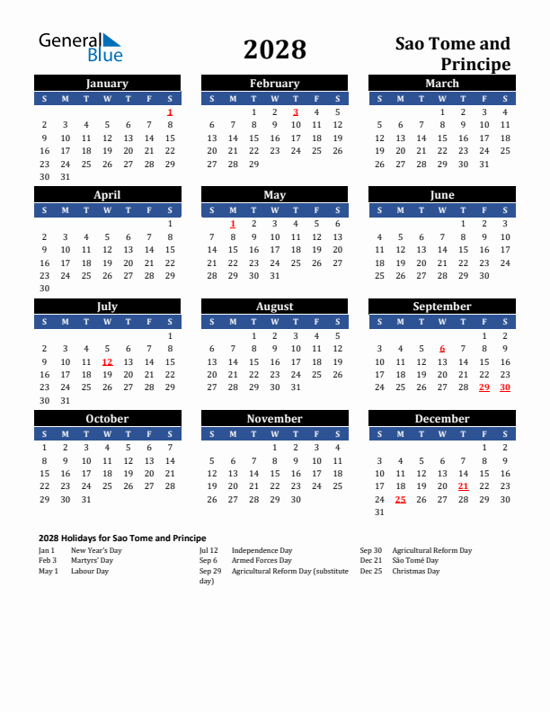 2028 Sao Tome and Principe Holiday Calendar