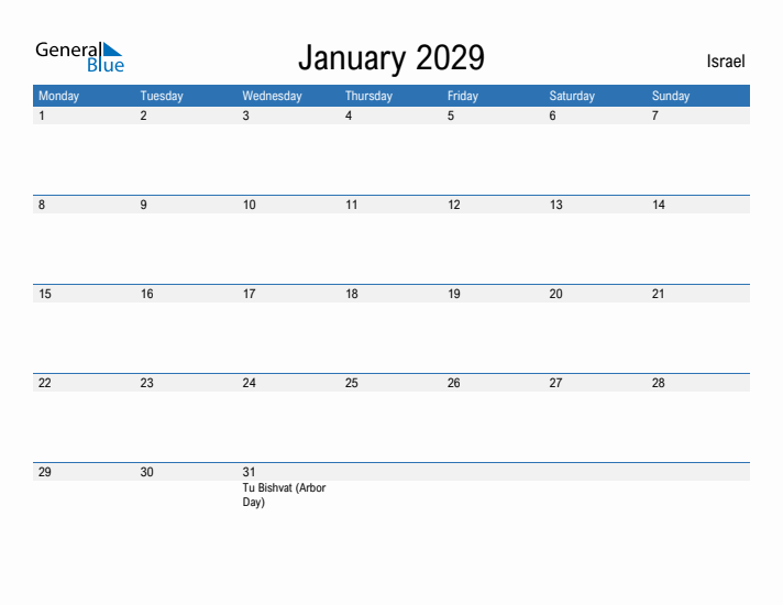 Fillable January 2029 Calendar
