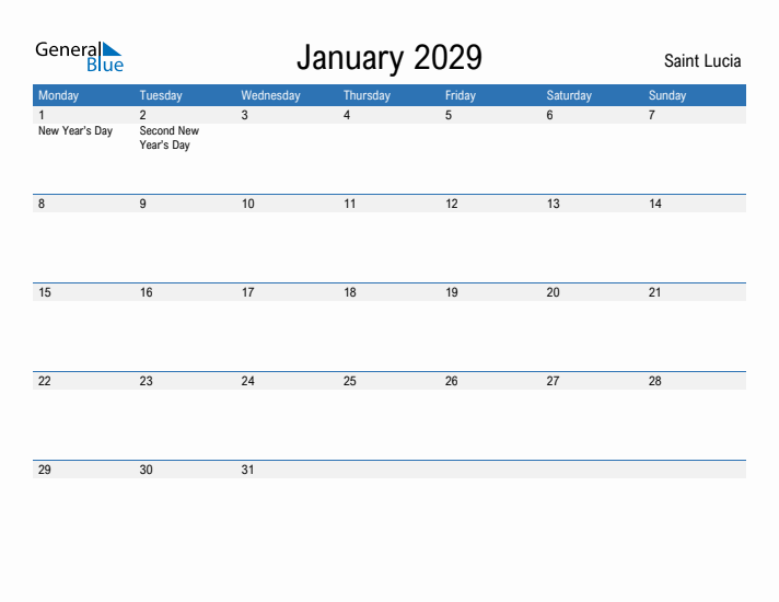 Fillable January 2029 Calendar