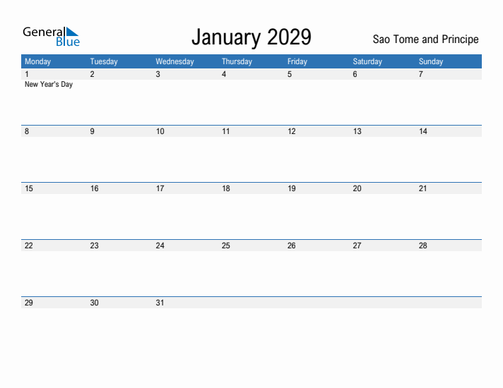 Fillable January 2029 Calendar