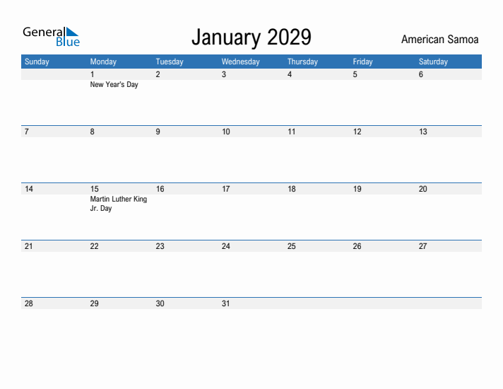 Fillable January 2029 Calendar