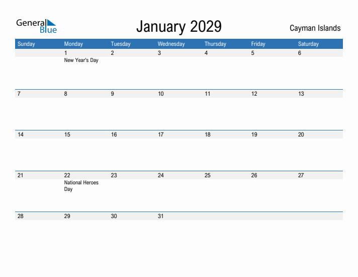 Fillable January 2029 Calendar