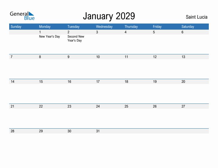 Fillable January 2029 Calendar
