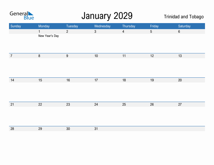 Fillable January 2029 Calendar