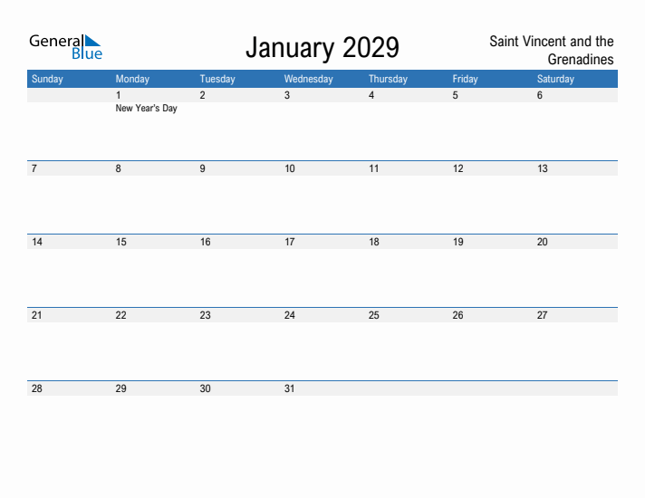 Fillable January 2029 Calendar