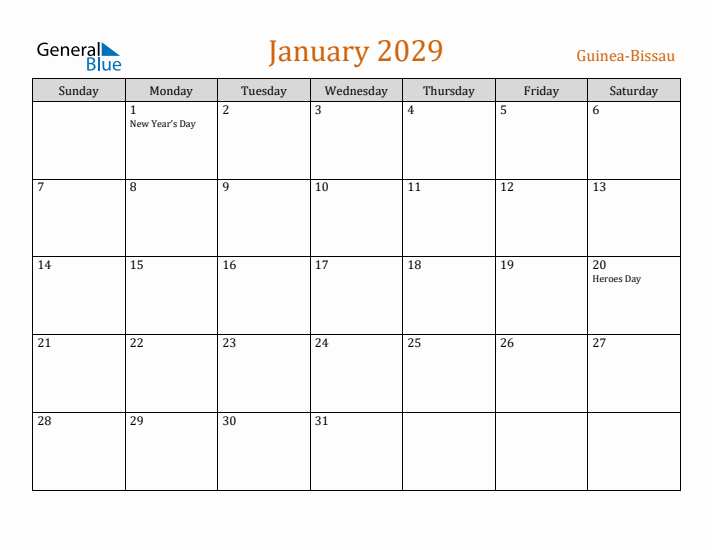 January 2029 Holiday Calendar with Sunday Start
