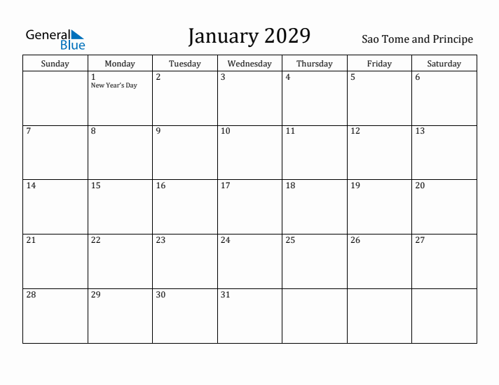 January 2029 Calendar Sao Tome and Principe