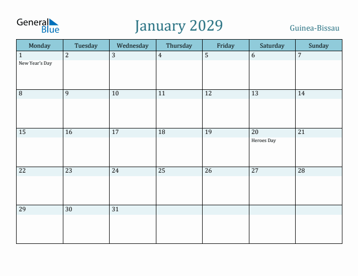 January 2029 Calendar with Holidays