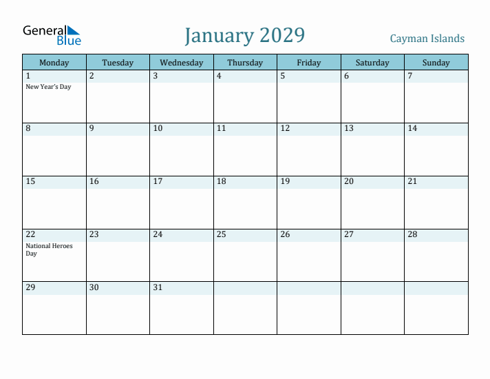 January 2029 Calendar with Holidays