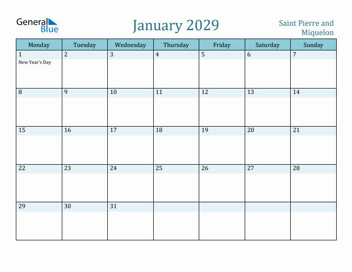 January 2029 Calendar with Holidays