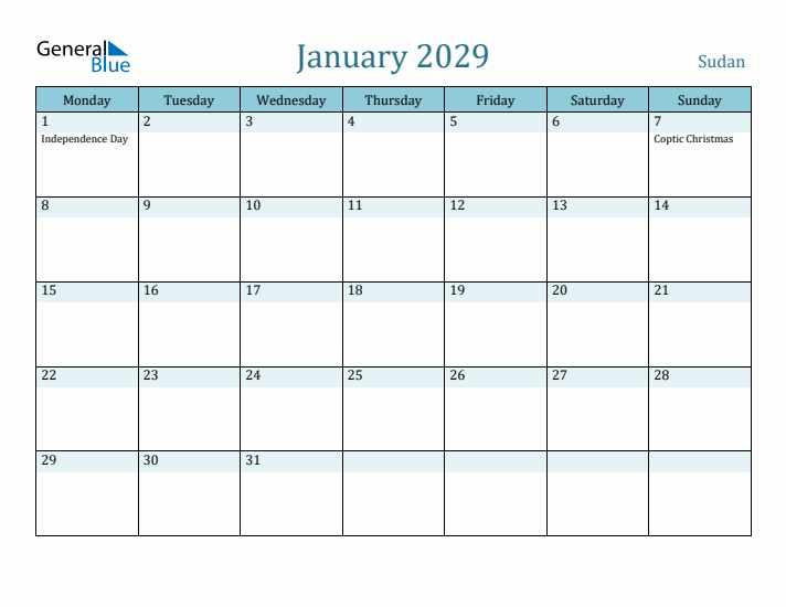 January 2029 Calendar with Holidays