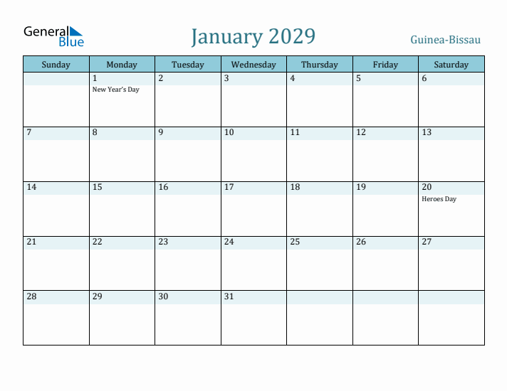 January 2029 Calendar with Holidays