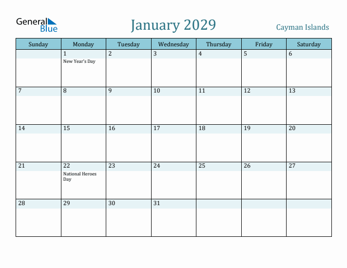January 2029 Calendar with Holidays