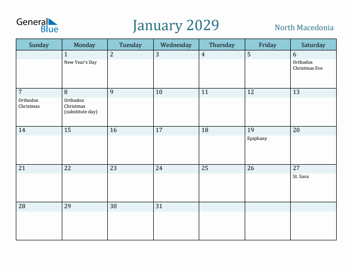 January 2029 Calendar with Holidays