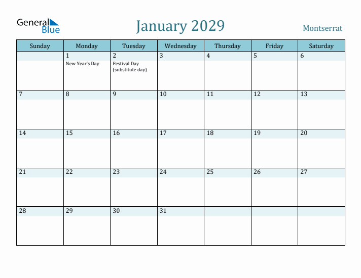 January 2029 Calendar with Holidays