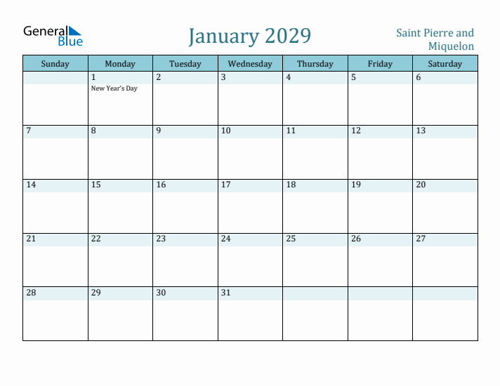 January 2029 Calendar with Holidays