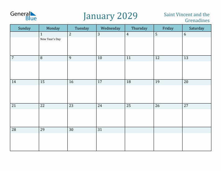 January 2029 Calendar with Holidays