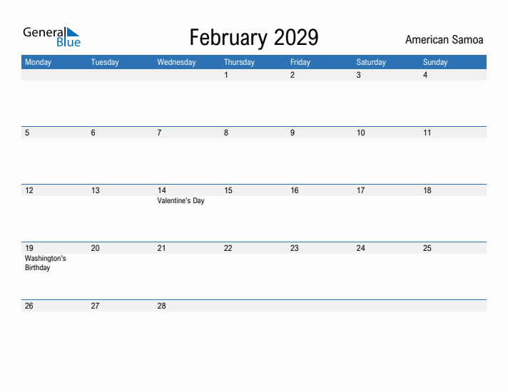Fillable February 2029 Calendar