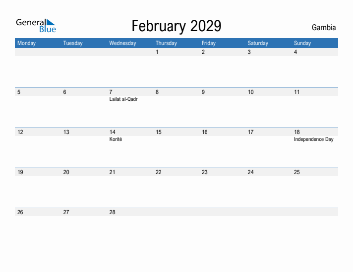 Fillable February 2029 Calendar