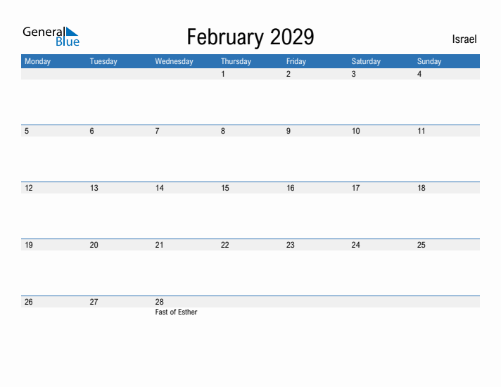 Fillable February 2029 Calendar