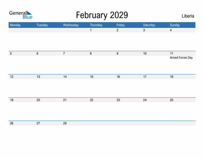Fillable February 2029 Calendar