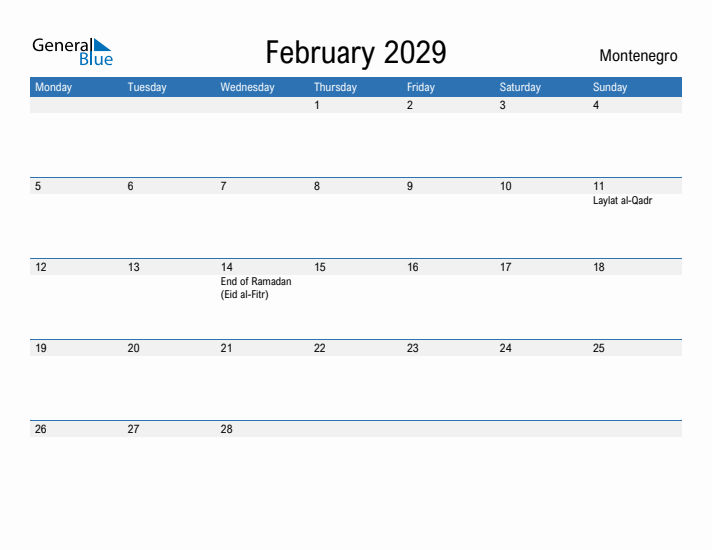 Fillable February 2029 Calendar