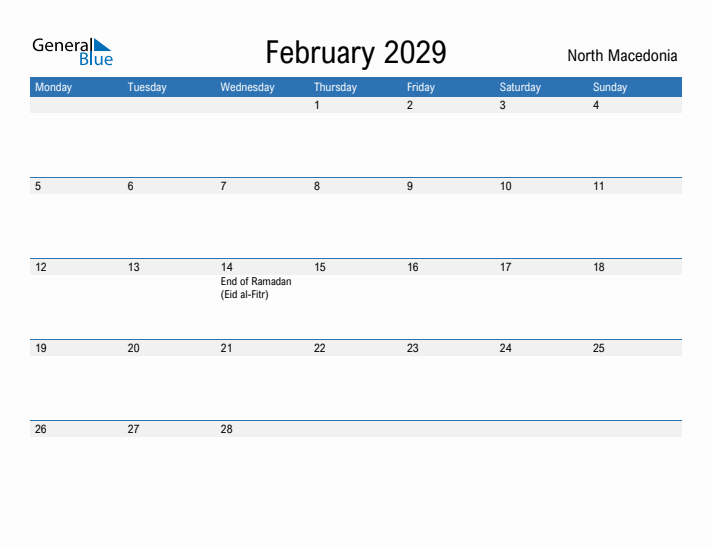 Fillable February 2029 Calendar