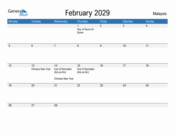Fillable February 2029 Calendar
