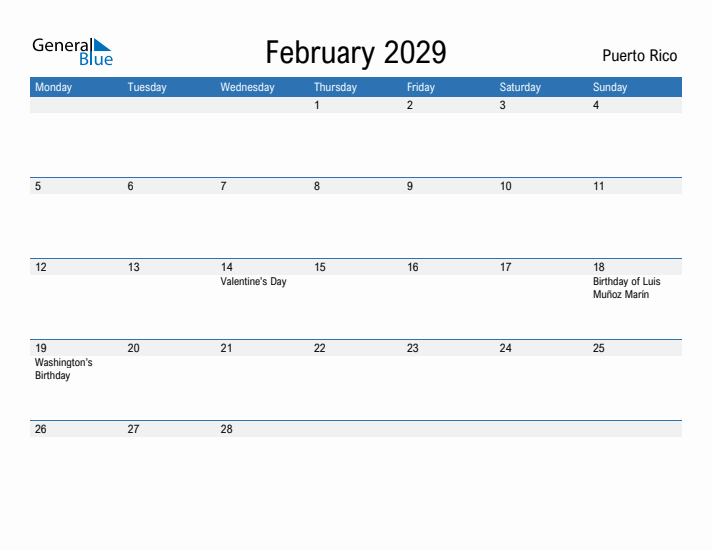 Fillable February 2029 Calendar