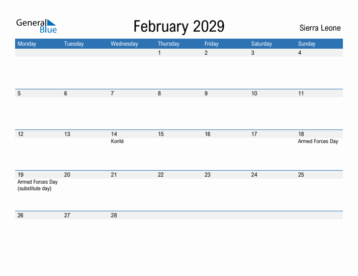 Fillable February 2029 Calendar