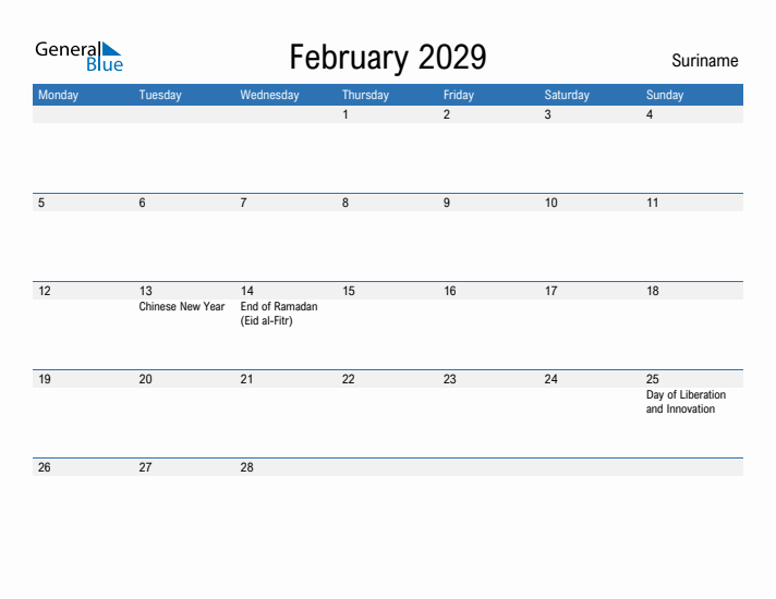 Fillable February 2029 Calendar