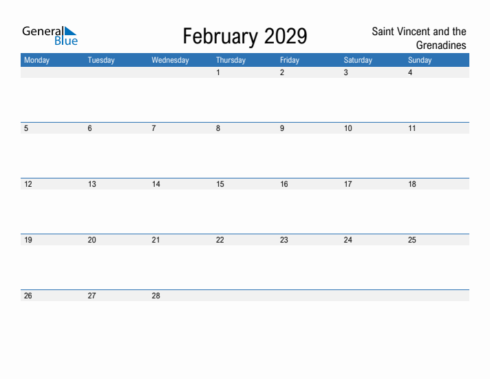 Fillable February 2029 Calendar