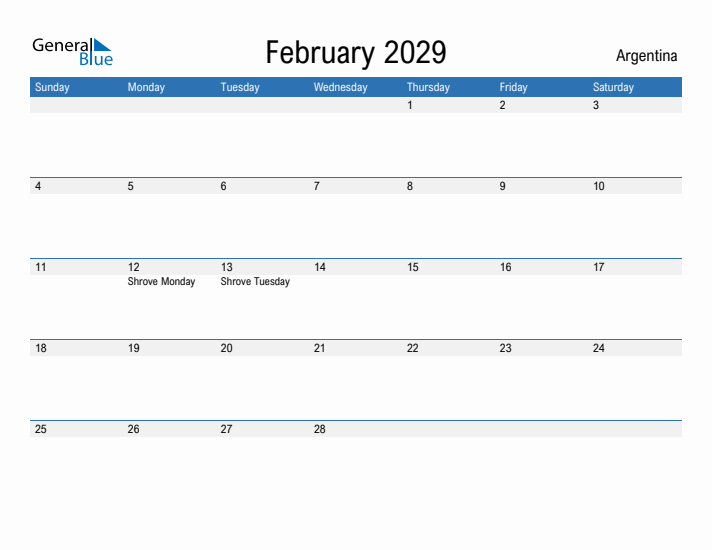 Fillable February 2029 Calendar