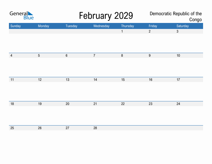 Fillable February 2029 Calendar