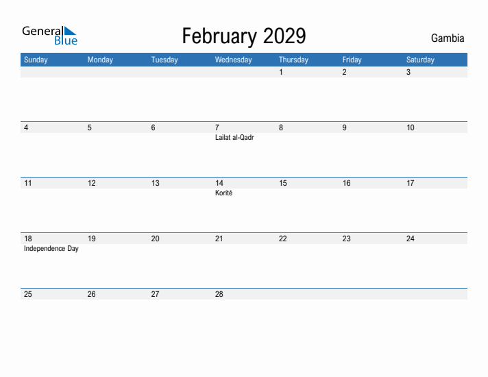 Fillable February 2029 Calendar
